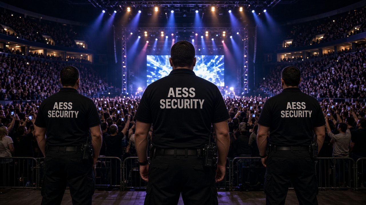 Event security team at the front barricade of a concert