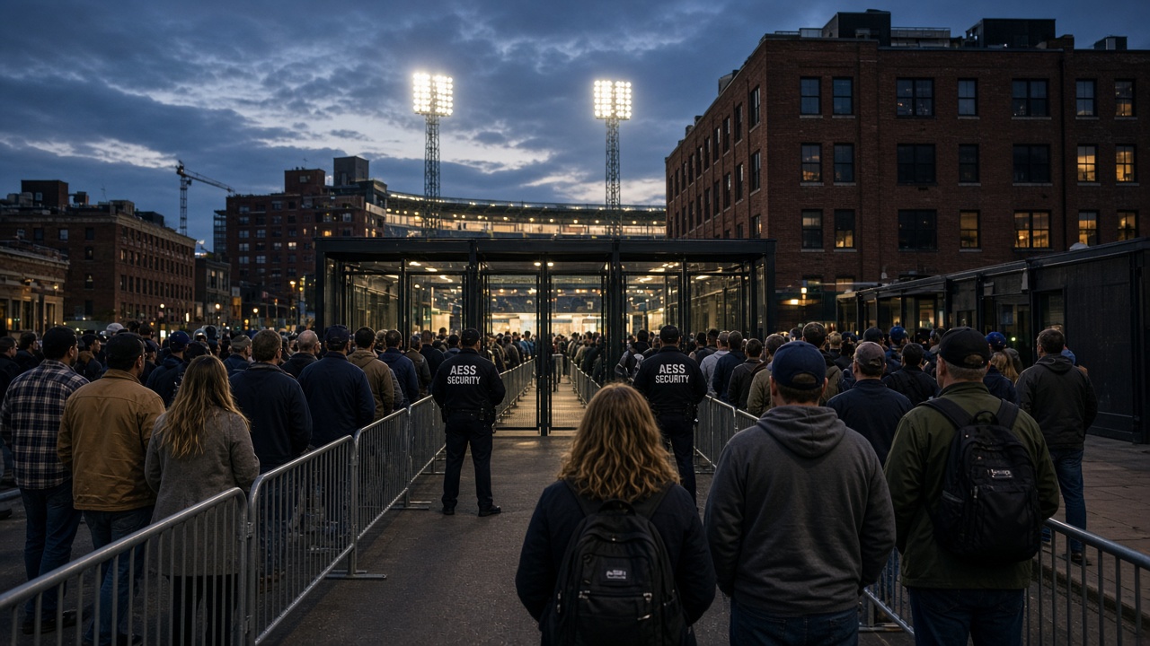 Security Guards in Fort Wayne: AESS event security checking fans at a downtown ballpark gate