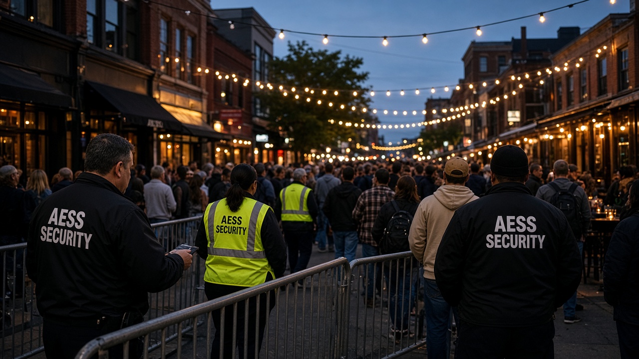 Security Guards in Indianapolis: AESS event security staff managing a crowd at a local venue