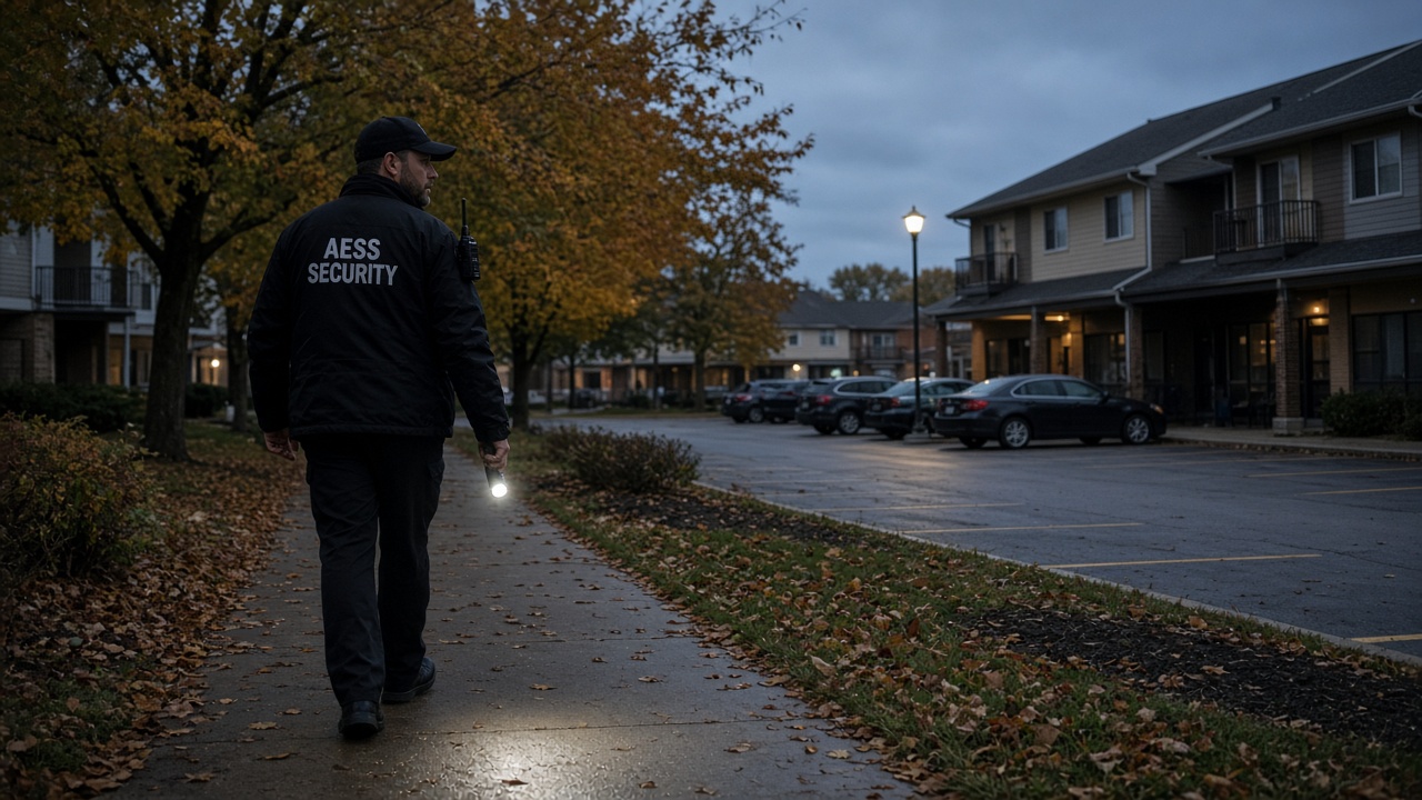 Security Guards in Green Bay: unarmed AESS officer patrolling an apartment community